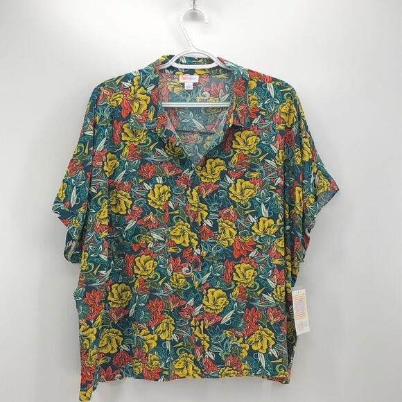 LuLaRoe Amy top Hawaii vibe yellow green red light weight oversized boxy - Picture 1 of 5